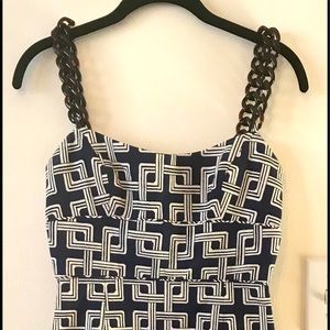 MILLY dress faux tortoiseshell chain link straps